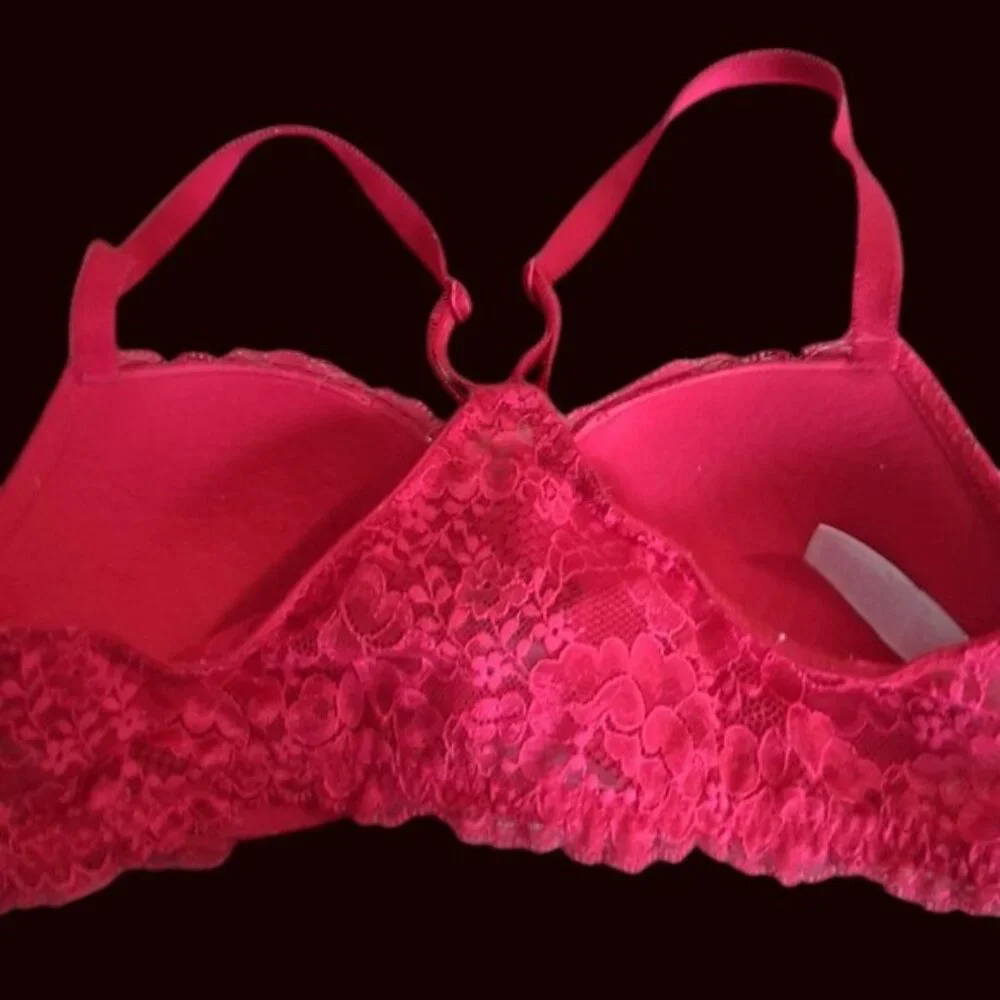Victoria's Secret Dream Angels Red Lace Racerback Lined Demi front close Bra 32C